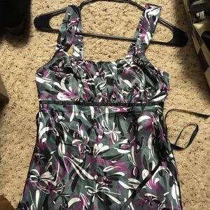 BCX Faux Silk/Satin Black Purple Blouse - Size S